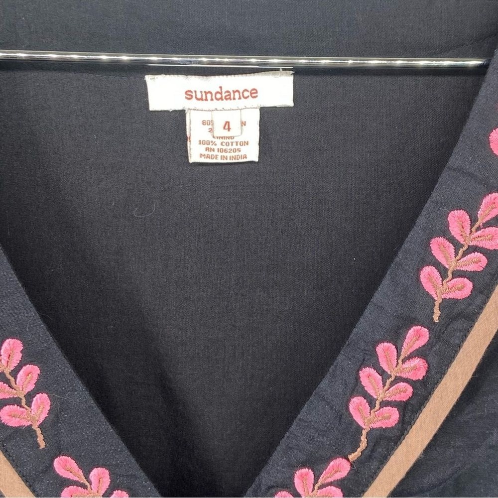 Sundance Black‎ Silk Blend Embroidered Long Sleeve Top Black Women's Size 4 - Picture 3 of 9